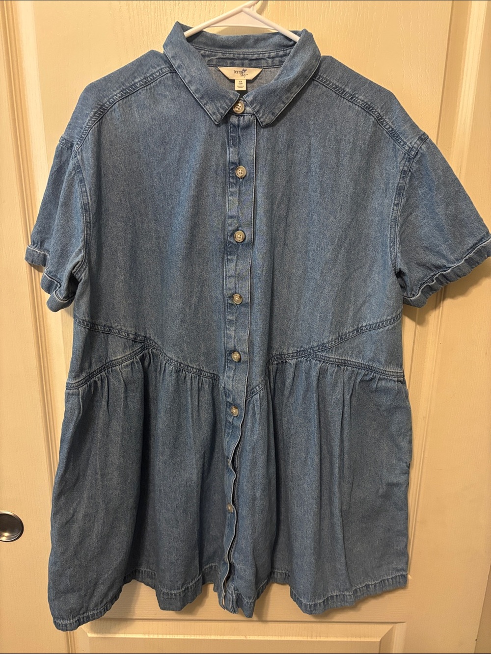 Terra & Sky Denim Button-Front Short Sleeve Dress - Light Blue